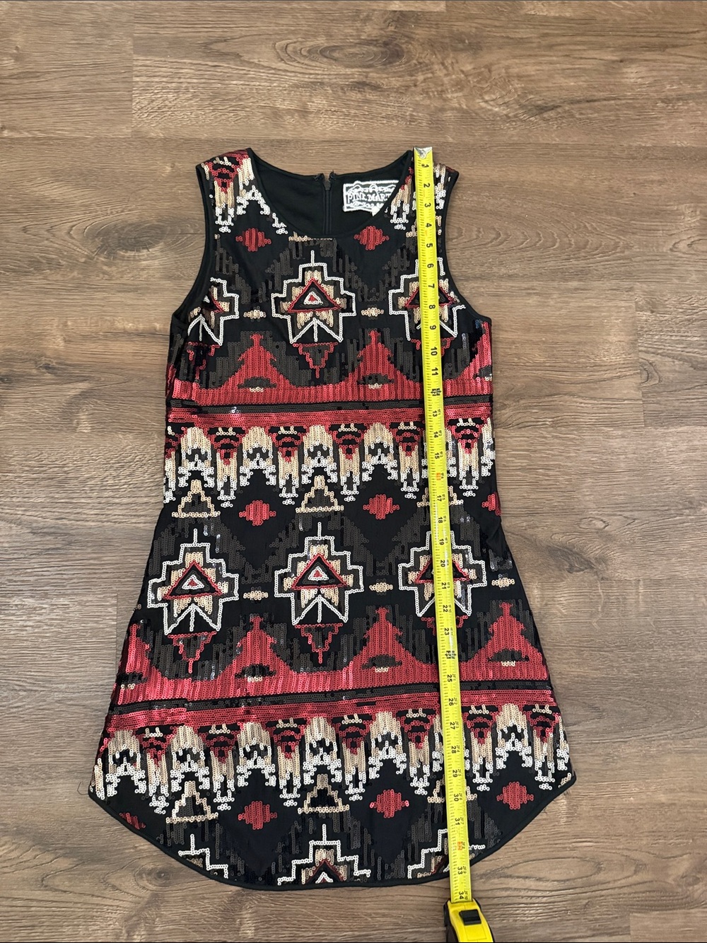 Pink Martini Black and Red Geometric Sequin Mini Dress Size XS